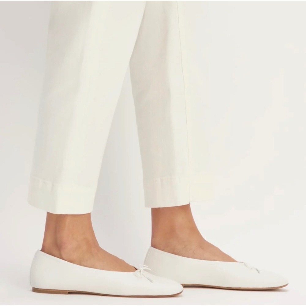 Everlane Ballet Flat Womens 6 Cream The Day Flat Square Toe Leather Bow NBLL-CNV
